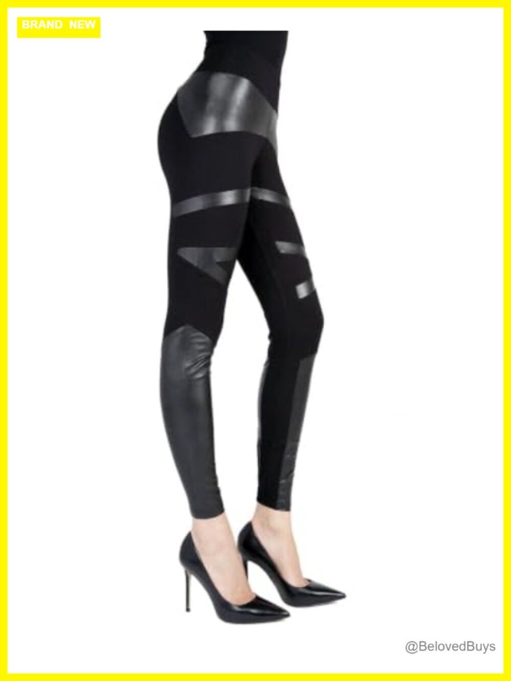 Sexy Moto Pleather Accent Shaping Leggings High Waist Faux Leather